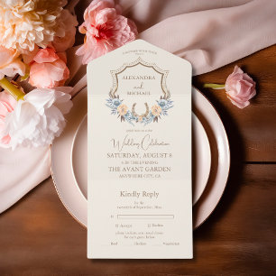Crest Western Country Bohemian Floral Wedding All In One Invitation