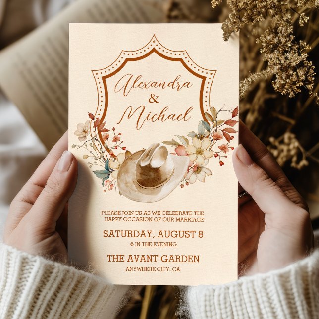 Crest Western Country Bohemian Floral Wedding Invitation (Creator Uploaded)