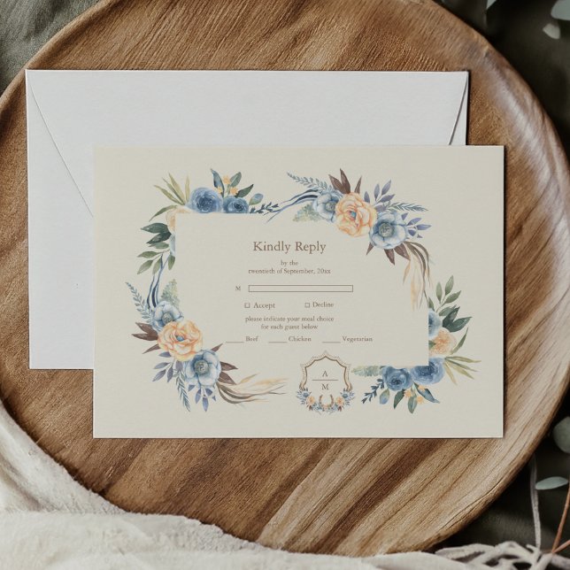 Crest  Western Country Bohemian Floral Wedding RSVP Card (Creator Uploaded)
