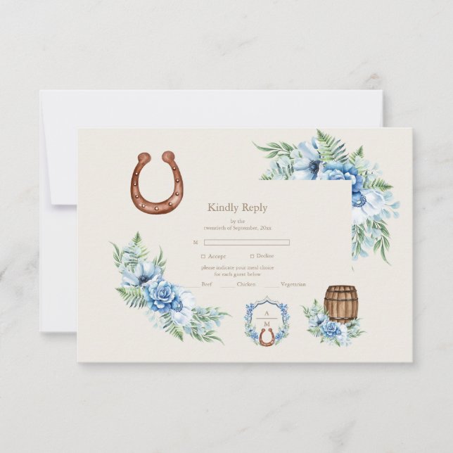 Crest  Western Country Bohemian Floral Wedding RSVP Card (Front)