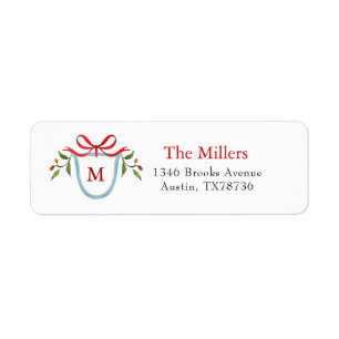 Crest with citrus & Bow Monogram Holiday Label Return Address Label