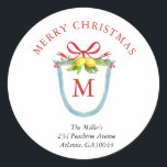 Crest with Lemons and bow Monogram Christmas Classic Round Sticker<br><div class="desc">Elegant & personalised holiday stickers featuring Hand- painted Watercolor Crest with lemons and bow with your Monogram in the centre. Customise by using the "Edit this design template" boxes on the right hand side of the item, or click the blue "Customise it" button to arrange the text, change the fonts...</div>