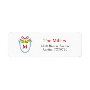 Crest with Lemons & Bow Monogram Holiday Label Return Address Label