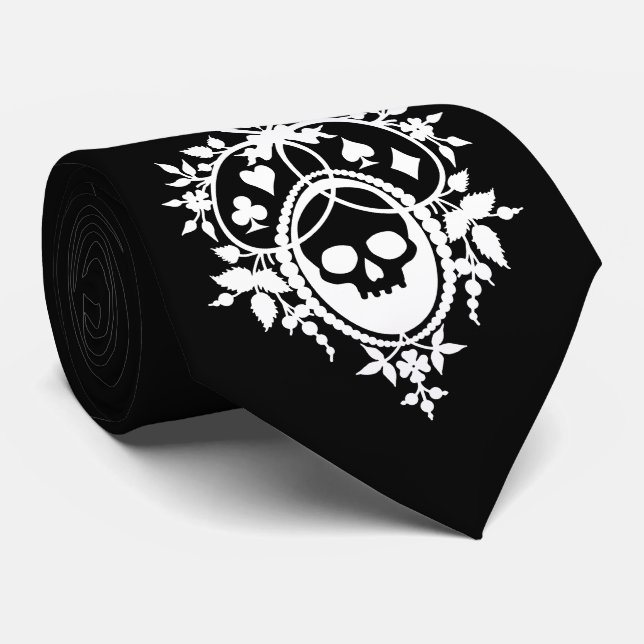Crest with Skull and Cardsuits Tie (Rolled)