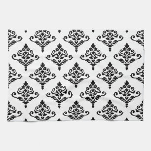 Cresta Damask Pattern (B) Black Tea Towel