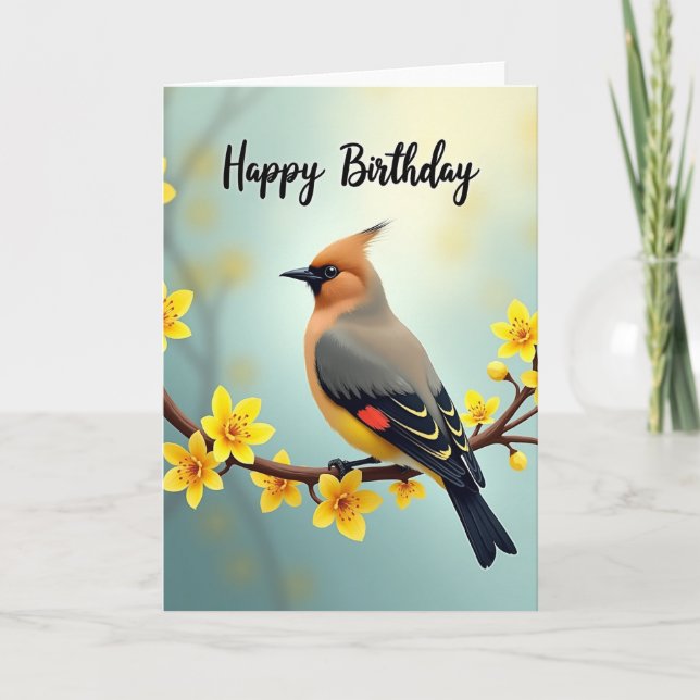 Crested Bird Birthday Card (Front)