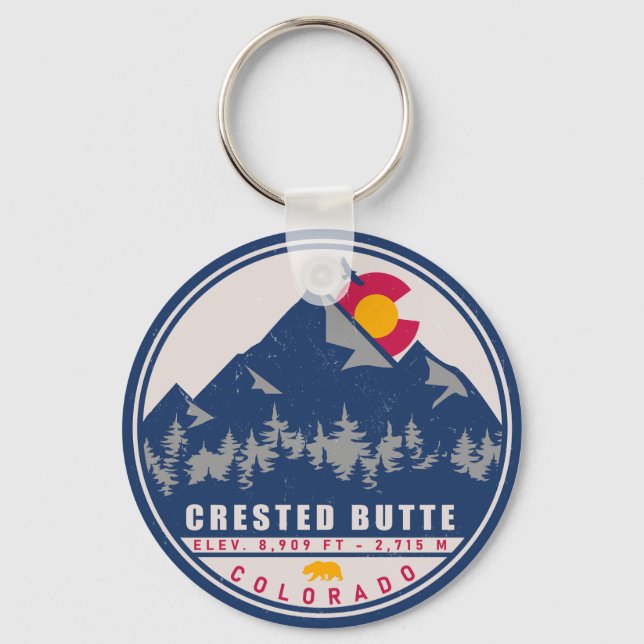 Crested Butte Colorado Retro Sunset Souvenirs Key Ring (Front)