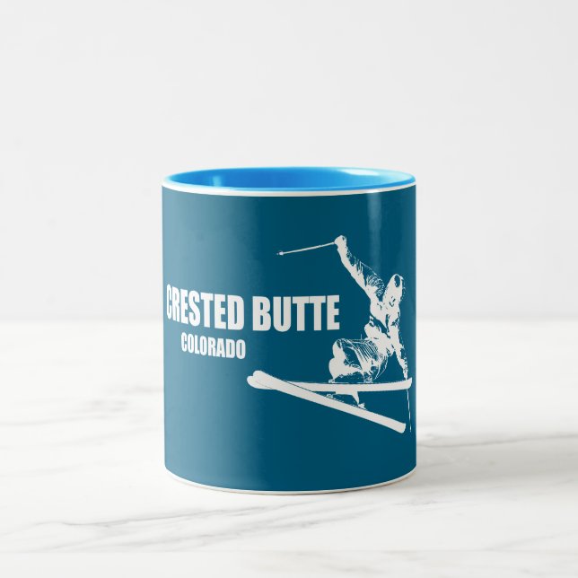 Crested Butte Colorado Skier Two-Tone Coffee Mug (Center)