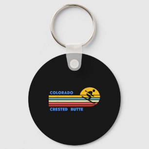 Crested Butte Colorado Skiing Skier Ski Retro Sun Key Ring