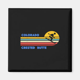 Crested Butte Colorado Skiing Skier Ski Retro Sun Magnet