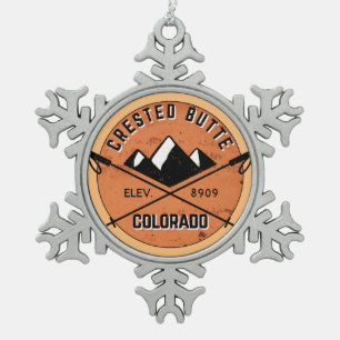 Crested Butte Colorado Skiing Springs Ski Snowflake Pewter Christmas Ornament