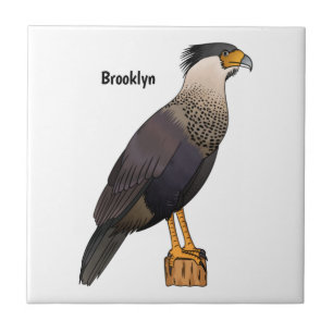 Crested caracara bird cartoon illustration ceramic tile