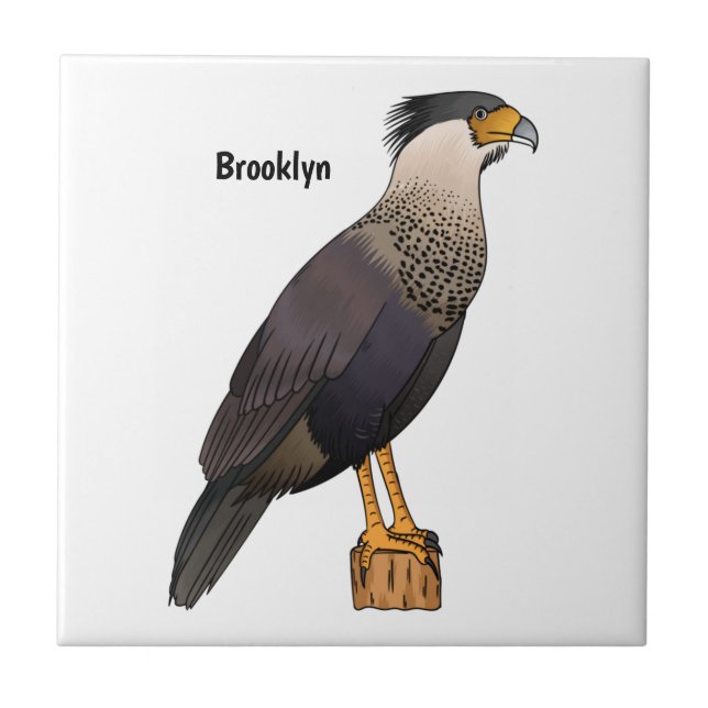 Crested caracara bird cartoon illustration ceramic tile (Front)