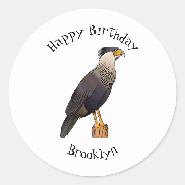 Crested caracara bird cartoon illustration  classic round sticker (Front)
