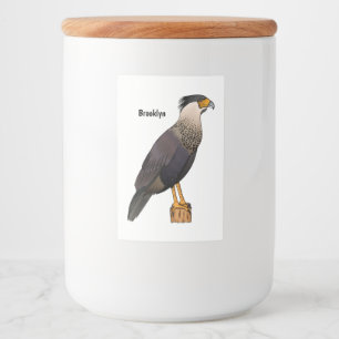 Crested caracara bird cartoon illustration   food label