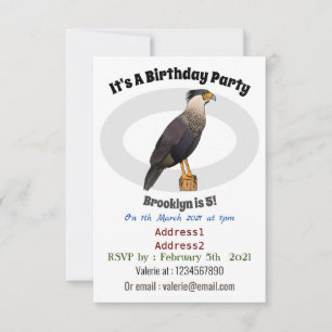 Crested caracara bird cartoon illustration invitation