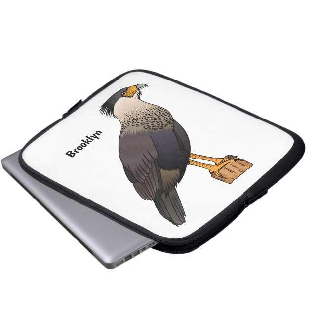 Crested caracara bird cartoon illustration  laptop sleeve (Front Bottom)