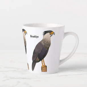 Crested caracara bird cartoon illustration latte mug