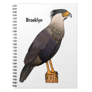 Crested caracara bird cartoon illustration  notebook