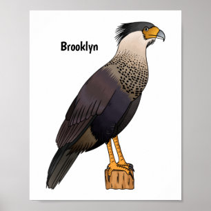 Crested caracara bird cartoon illustration  poster