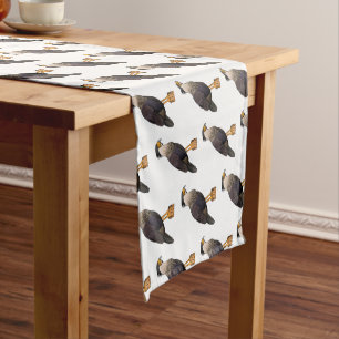 Crested caracara bird cartoon illustration short table runner
