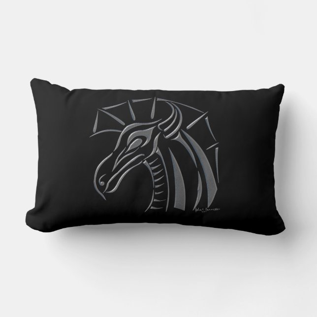 Crested Dragon (silver) Lumbar Pillow (Front)