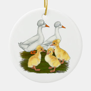 Crested Duck Family Ceramic Tree Decoration