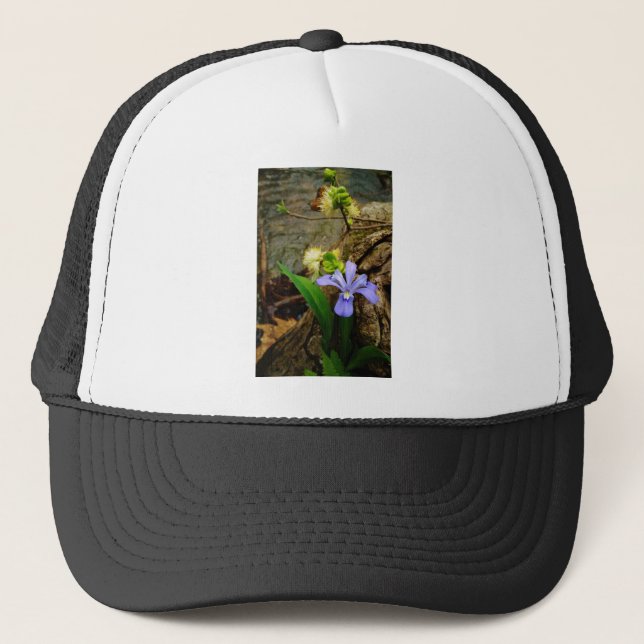 Crested Dwarf Iris blue purple white flower Trucker Hat (Front)