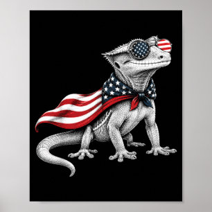 Crested Gecko 4th Of July Aamerican Flag Patriotic Poster