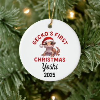 Crested Gecko First Christmas 2025 Ceramic Ornament