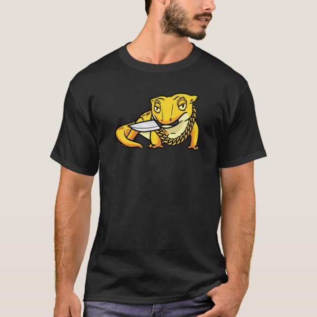 Crested Gecko Lizard Eyelash Gecko Reptile With Kn T-Shirt (Front)