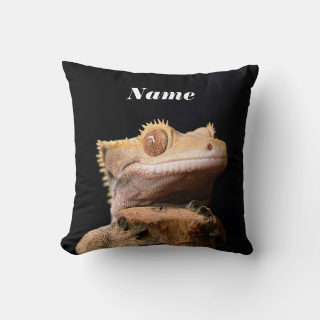 Crested Gecko Lizard on black Cushion (Front)