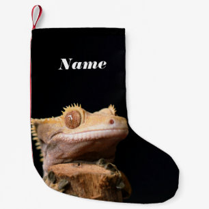 Crested Gecko Lizard on black Small Christmas Stocking