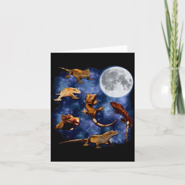 Crested Gecko Moon Retro Reptile Mom Dad Breeder L Card (Front)