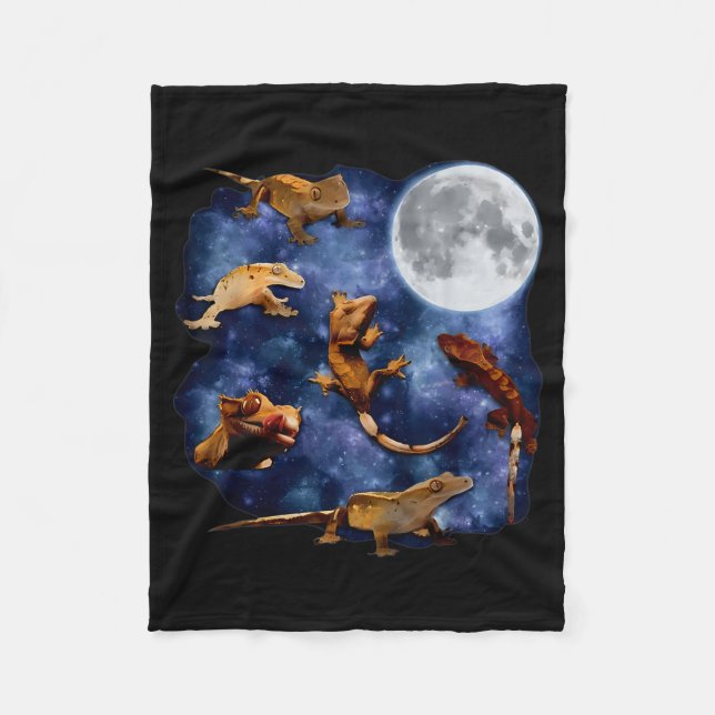 Crested Gecko Moon Retro Reptile Mom Dad Breeder L Fleece Blanket (Front)