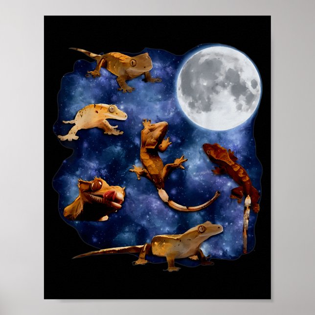 Crested Gecko Moon Retro Reptile Mom Dad Breeder L Poster (Front)