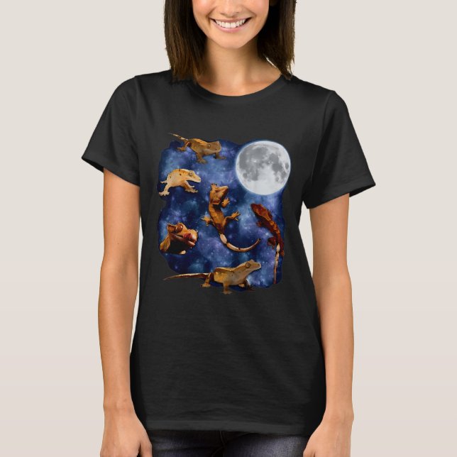 Crested Gecko Moon Retro Reptile Mom Dad Breeder L T-Shirt (Front)