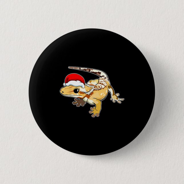 Crested Gecko Santa Hat Christmas Pajama Lizard Re 6 Cm Round Badge (Front)