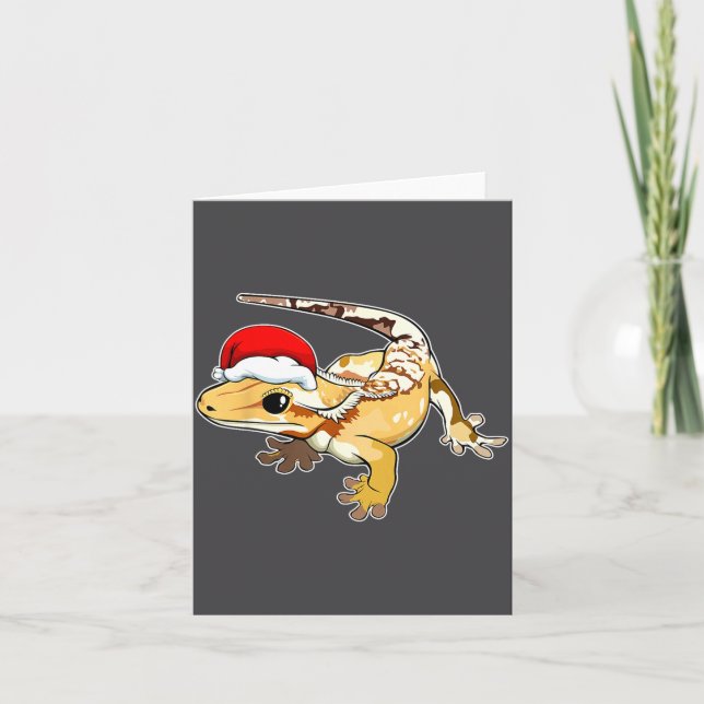 Crested Gecko Santa Hat Christmas Pajama Lizard Re Card (Front)