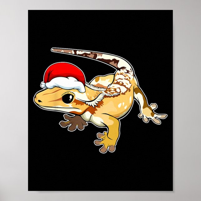 Crested Gecko Santa Hat Christmas Pajama Lizard Re Poster (Front)
