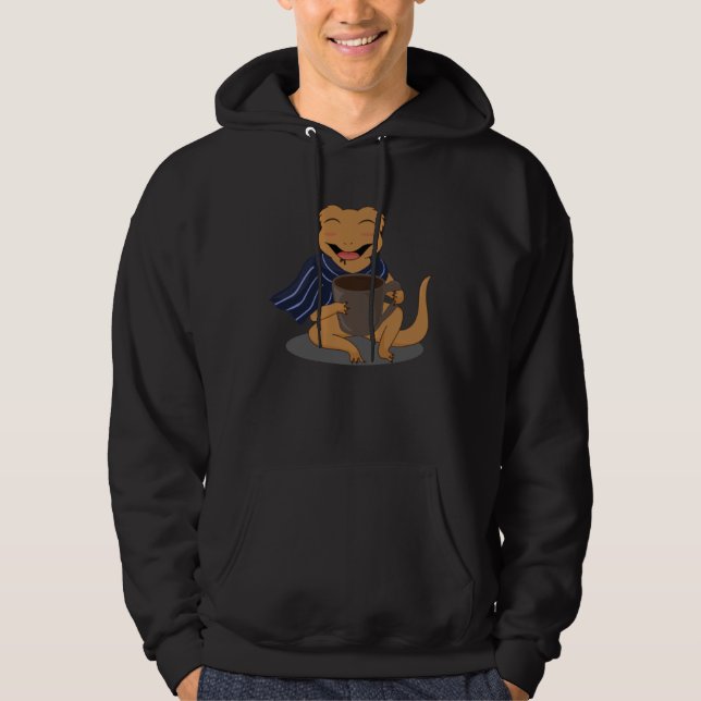 Crested Geckos Coffee Tired Monday Lazy Gecko Hoodie (Front)