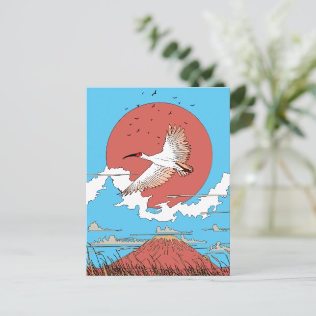 Crested Ibis in Flight Announcement Postcard (Standing Front)