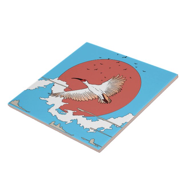 Crested Ibis in Flight Ceramic Tile (Side)