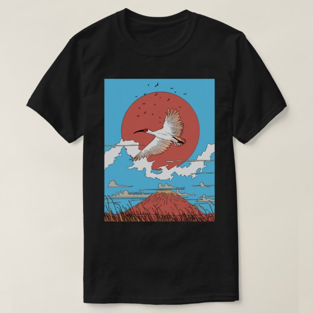 Crested Ibis in Flight T-Shirt (Design Front)