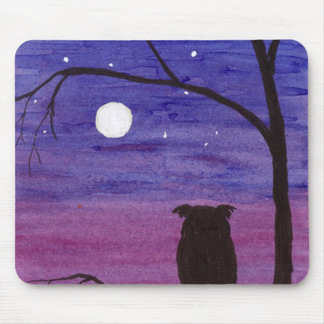 Crested Owl and Full Moon Mouse Pad (Front)