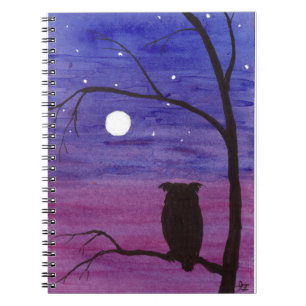 Crested Owl and Full Moon Notebook