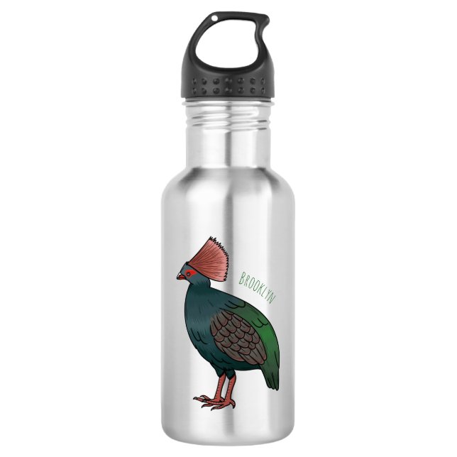 Crested partridge bird cartoon illustration  532 ml water bottle (Front)