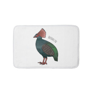 Crested partridge bird cartoon illustration bath mat