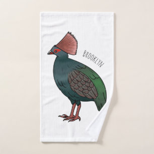 Crested partridge bird cartoon illustration bath towel set