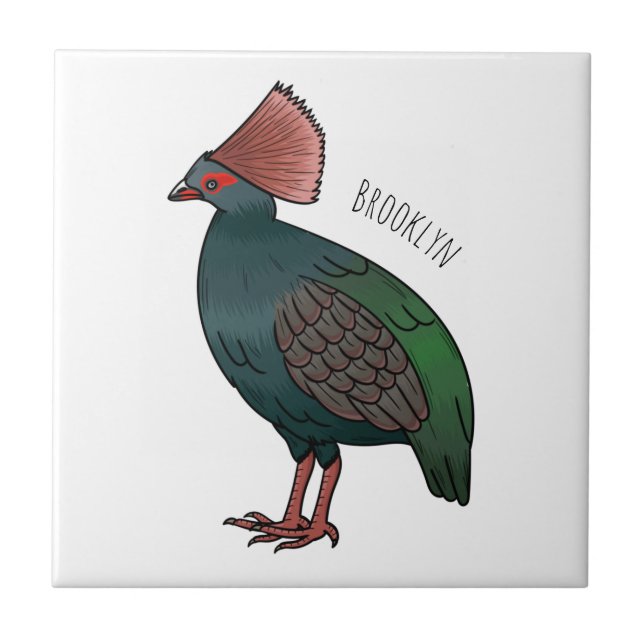 Crested partridge bird cartoon illustration  ceramic tile (Front)